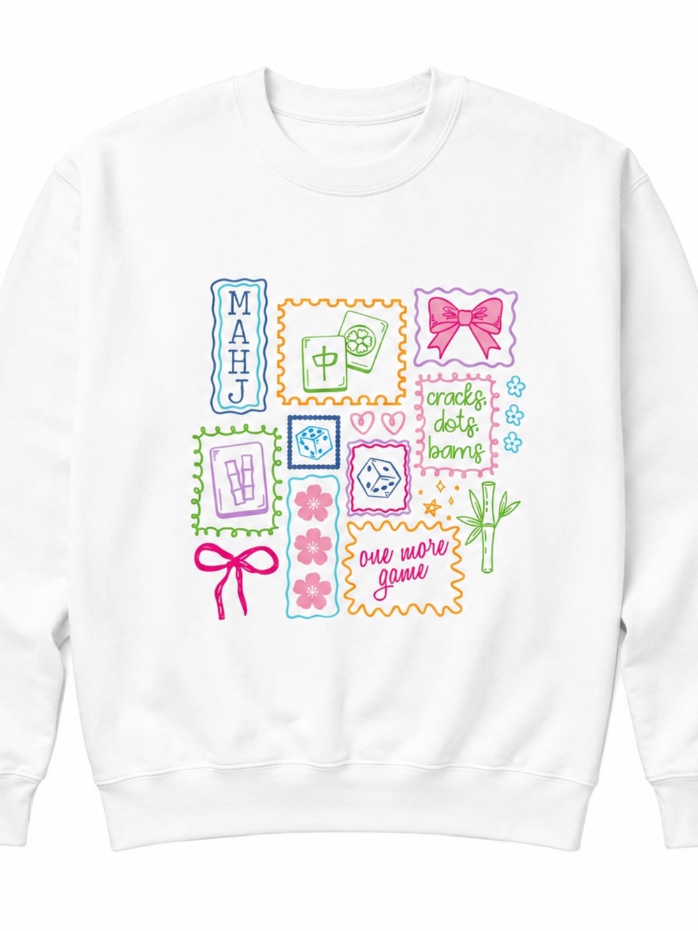 Mahjong Graphic Sweatshirt in White with Pastel Accents